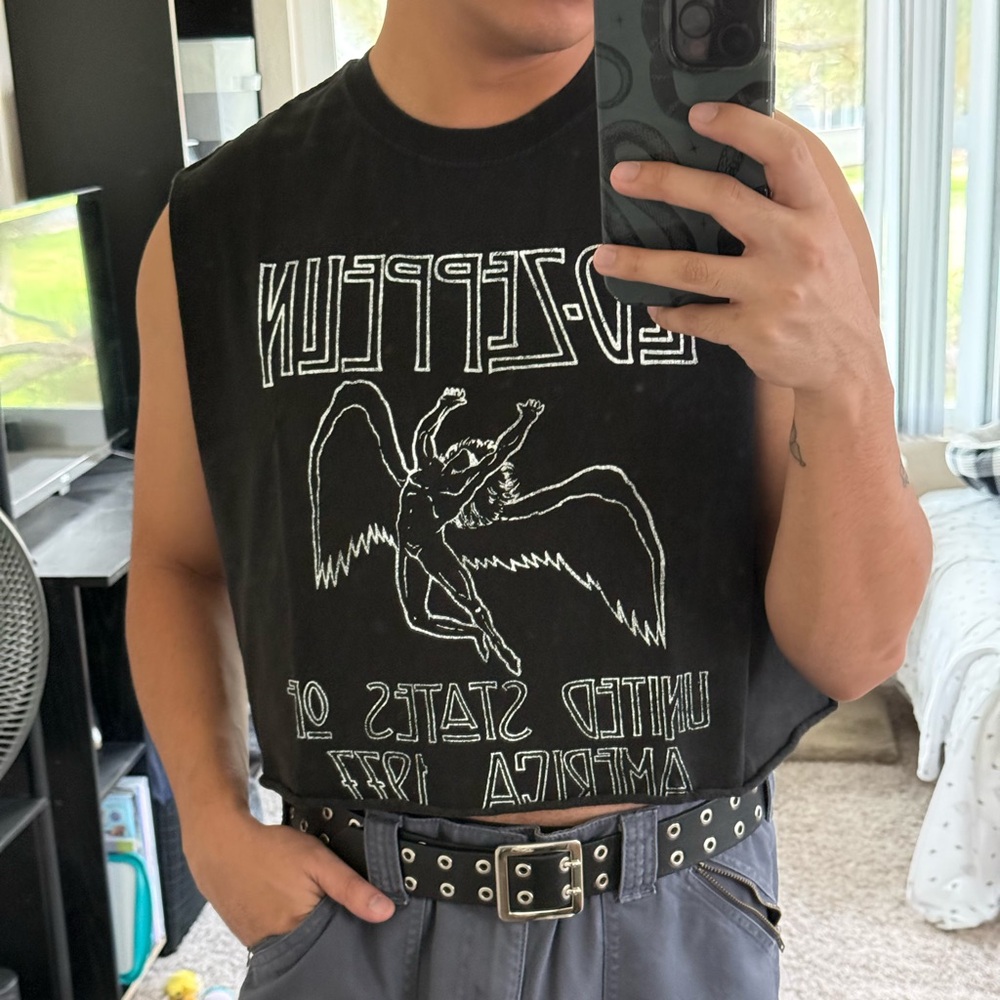 Black Led Zeppelin Graphic Cropped Muscle Top